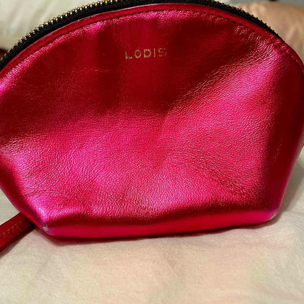 Lodis leather cosmetic bag, metallic pink